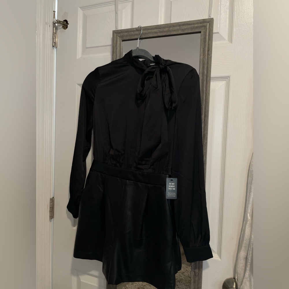 Black Leather Silk Romper
